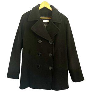 Vintage J Percy Womens Merino Wool Pea Coat Classic Black Size 8 Nautical Anchor